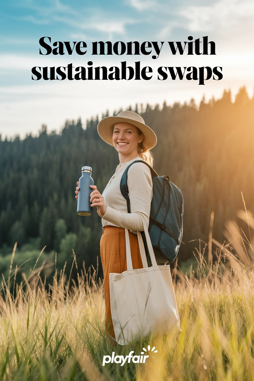 Traveler holding eco-friendly products emphasizing cost savings