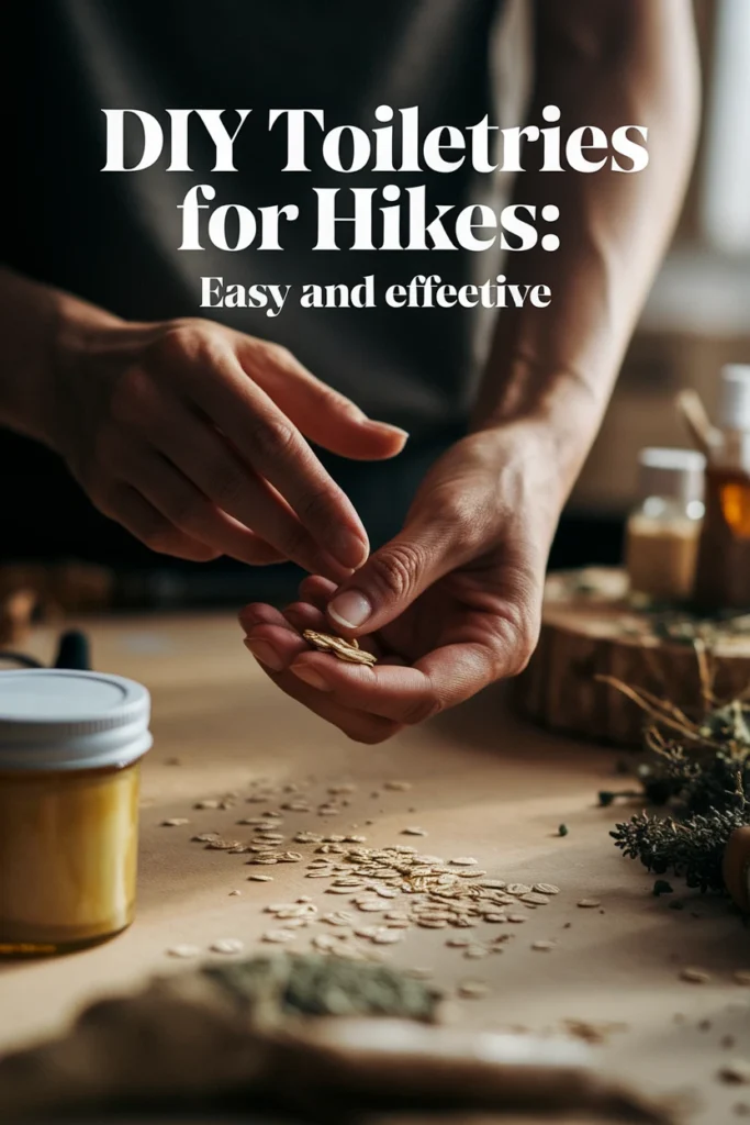 Hands crafting DIY toiletries, highlighted for hiking benefits