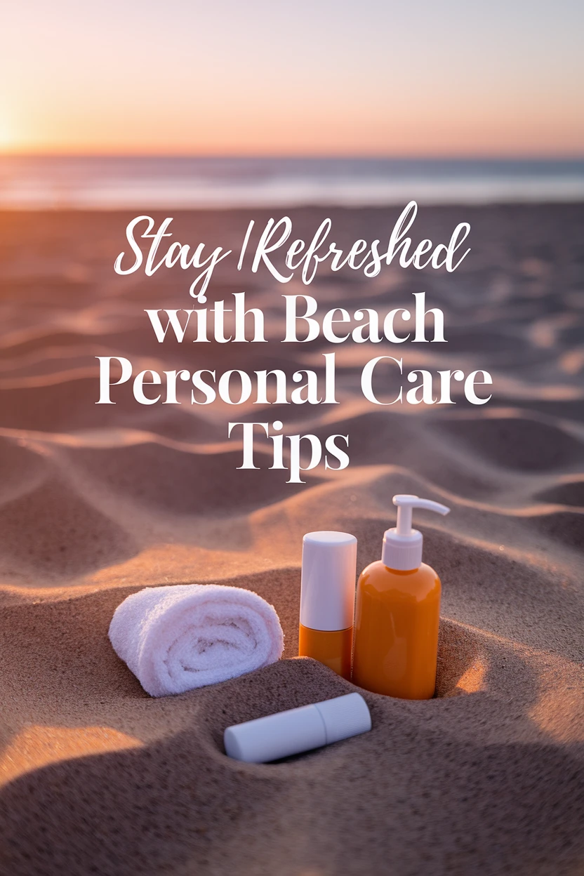 Personal care products laid out on the sand.