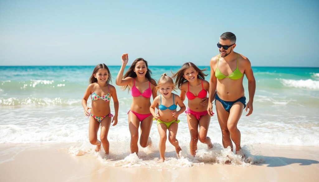 family swimwear beach day