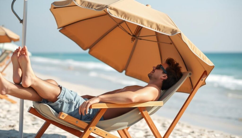 portable beach chairs and umbrellas